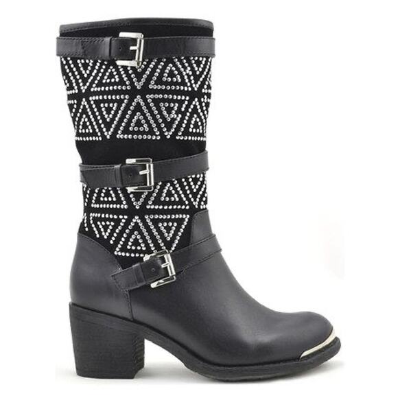 Black Women’s Studded Boots Size 7‎ Black Silver Studs Grazie - Picture 1 of 10